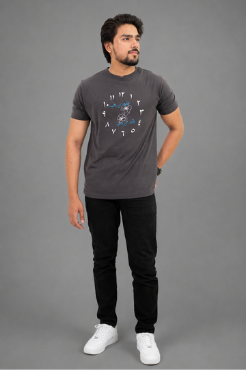 Men's Premium Graphic Printed Cotton T-Shirt – Charcoal Grey Crew Neck Casual Tee