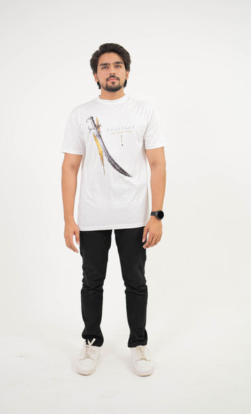 The Zulfiqar Legacy Tee | Premium White Graphic T-Shirt for Men