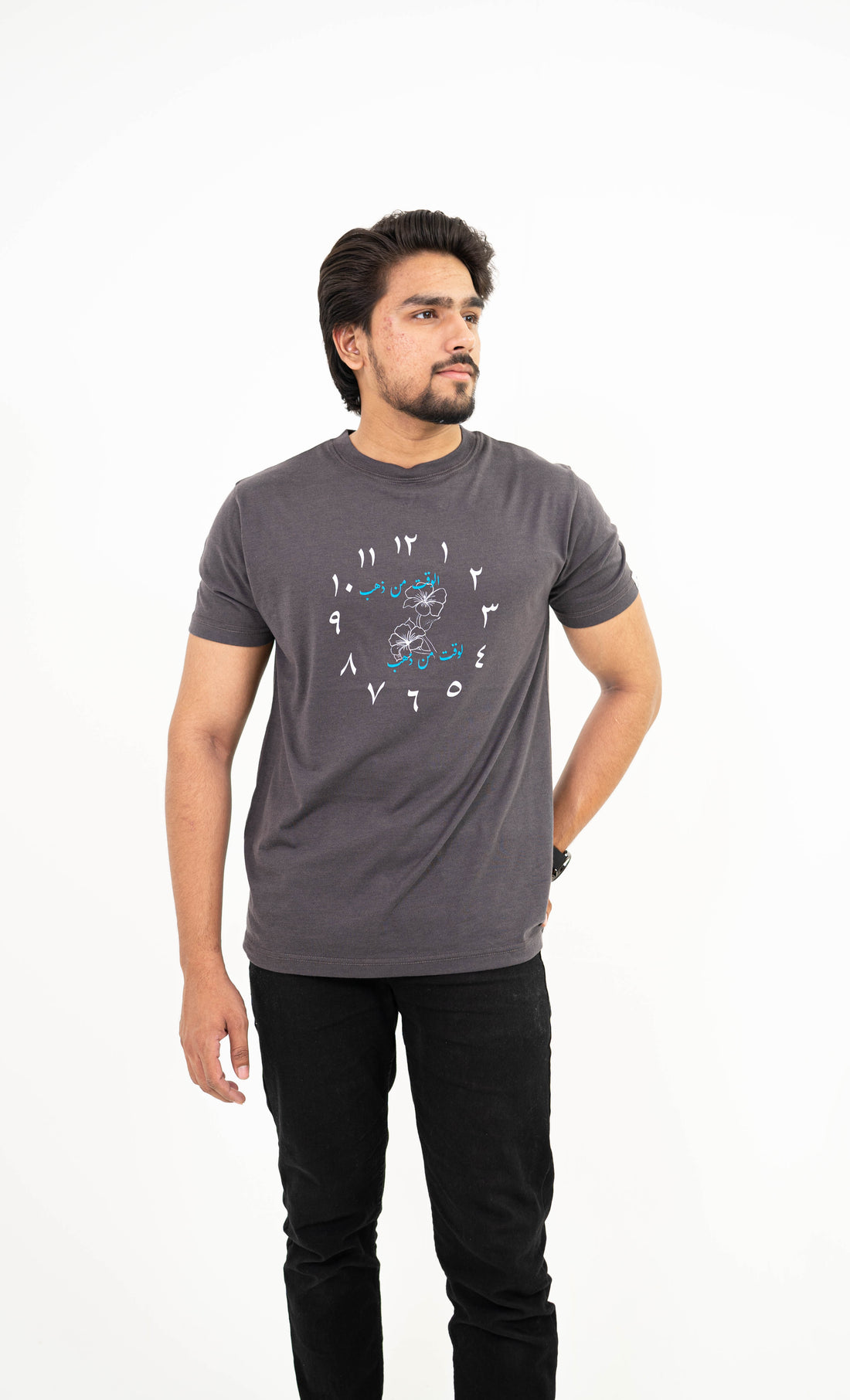 Men's Premium Graphic Printed Cotton T-Shirt – Charcoal Grey Crew Neck Casual Tee